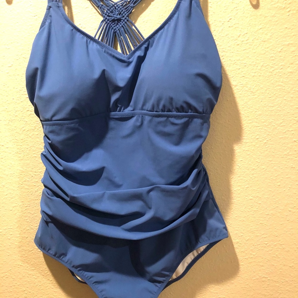Profile by Gottex Fishnet Dusk Blue Shirred Suit
